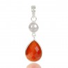 Natural Red Onyx With Pearl Gemstone Sterling Silver Statement Pendant | Jewels Artisan
