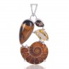 Natural Tiger Eye Medagasker Ammonite Smoky Quartz And Citrine Gemstone Sterling Silver Pendant | Jewels Artisan