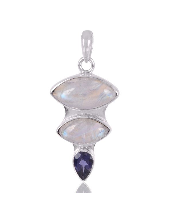 Natural Iolite And Rainbow Moonstone Gemstone Sterling Silver Pendant | Jewels Artisan