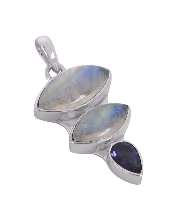 Natural Iolite And Rainbow Moonstone Gemstone Sterling Silver Pendant | Jewels Artisan