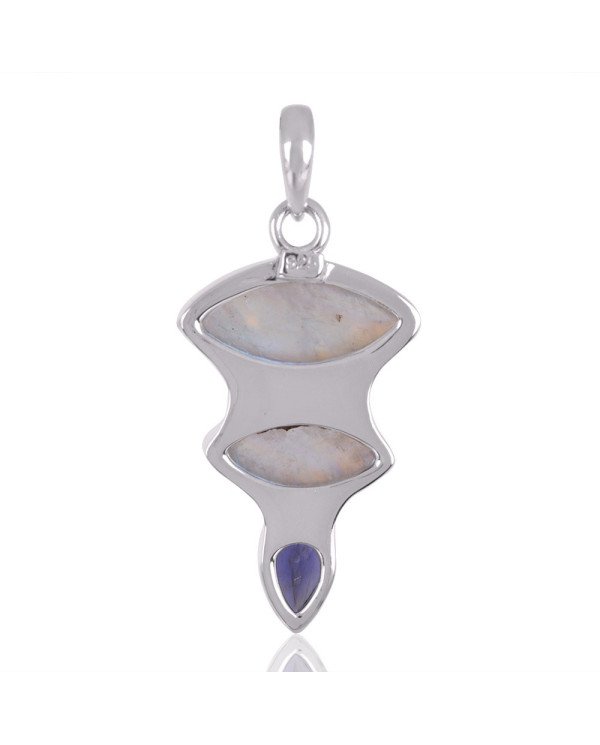 Natural Iolite And Rainbow Moonstone Gemstone Sterling Silver Pendant | Jewels Artisan