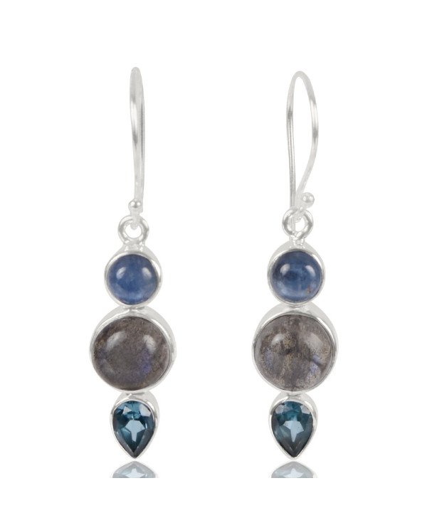 Natural Kyanite Labradorite And Swiss Blue Topaz Gemstone 925 Sterling Silver Drop & Dangle Earring| Jewels Artisan