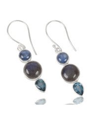 Natural Kyanite Labradorite And Swiss Blue Topaz Gemstone 925 Sterling Silver Drop & Dangle Earring| Jewels Artisan