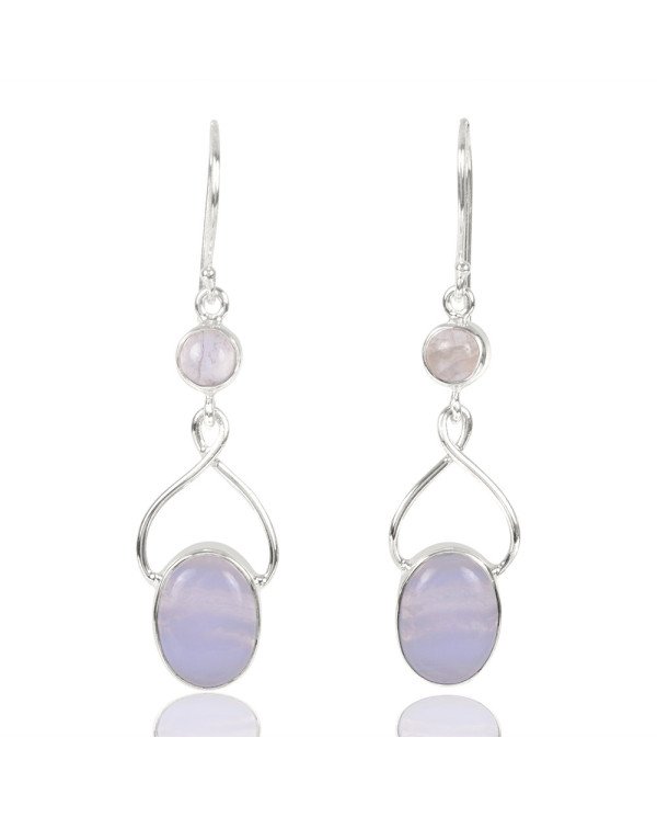 Natural Blue Lace Agate And Rainbow Moonstone Gemstone 925 Sterling Silver Earring| Jewels Artisan