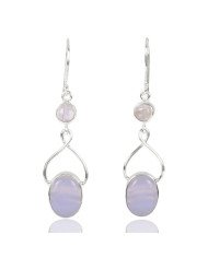 Natural Blue Lace Agate And Rainbow Moonstone Gemstone 925 Sterling Silver Earring| Jewels Artisan