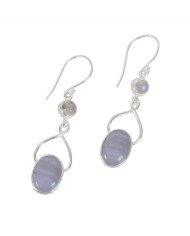 Natural Blue Lace Agate And Rainbow Moonstone Gemstone 925 Sterling Silver Earring| Jewels Artisan