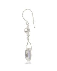 Natural Blue Lace Agate And Rainbow Moonstone Gemstone 925 Sterling Silver Earring| Jewels Artisan