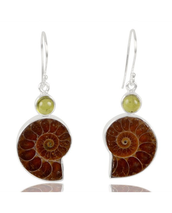 Natural Idocrase And Medagaskar Ammonite Gemstone 925 Sterling Silver Earring| Jewels Artisan