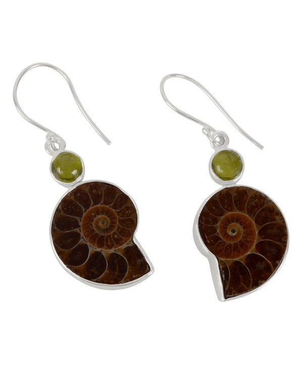 Natural Idocrase And Medagaskar Ammonite Gemstone 925 Sterling Silver Earring| Jewels Artisan