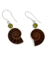 Natural Idocrase And Medagaskar Ammonite Gemstone 925 Sterling Silver Earring| Jewels Artisan