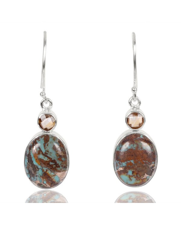 Natural Boulder Turquoise And Citrine Gemstone 925 Sterling Silver Earring| Jewels Artisan