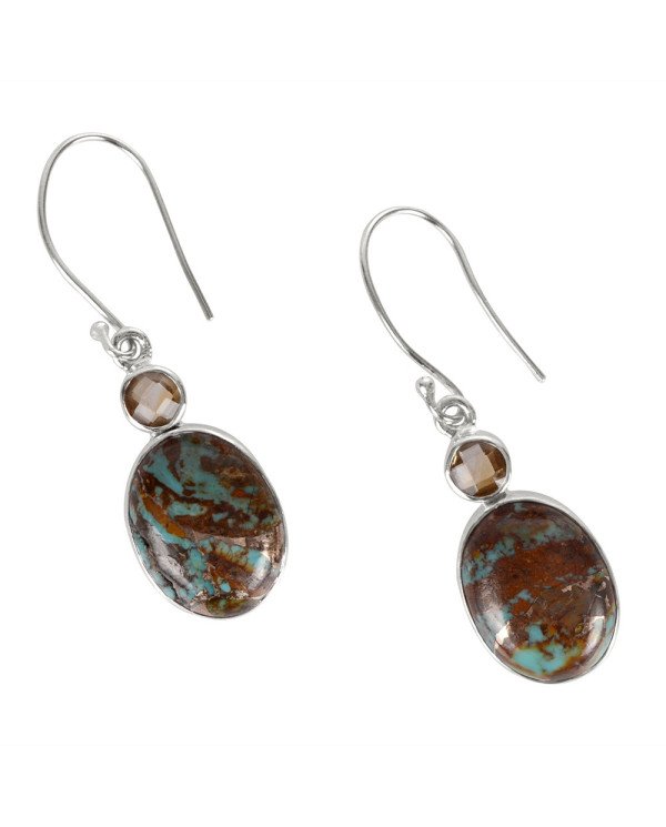 Natural Boulder Turquoise And Citrine Gemstone 925 Sterling Silver Earring| Jewels Artisan