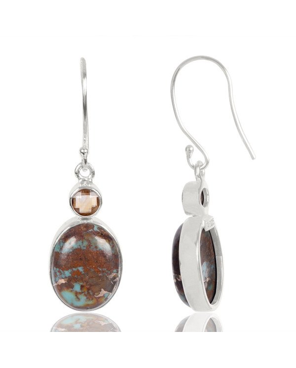 Natural Boulder Turquoise And Citrine Gemstone 925 Sterling Silver Earring| Jewels Artisan