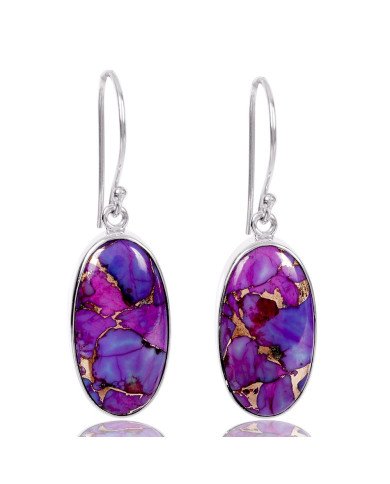 Purple Copper Turquoise Dangle Earrings | 925 Sterling Silver Jewelry