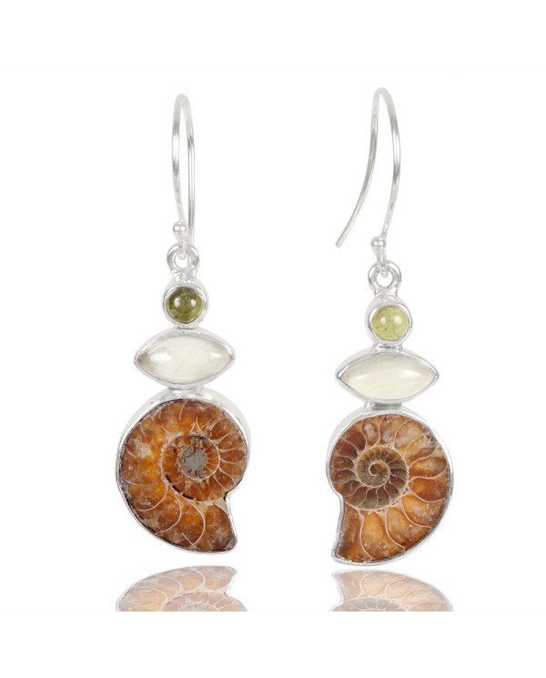 Natural Idocrase Prehnite And Medagaskar Ammonite Gemstone 925 Sterling Silver Earring| Jewels Artisan