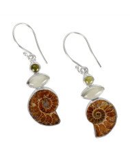 Natural Idocrase Prehnite And Medagaskar Ammonite Gemstone 925 Sterling Silver Earring| Jewels Artisan