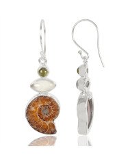 Natural Idocrase Prehnite And Medagaskar Ammonite Gemstone 925 Sterling Silver Earring| Jewels Artisan