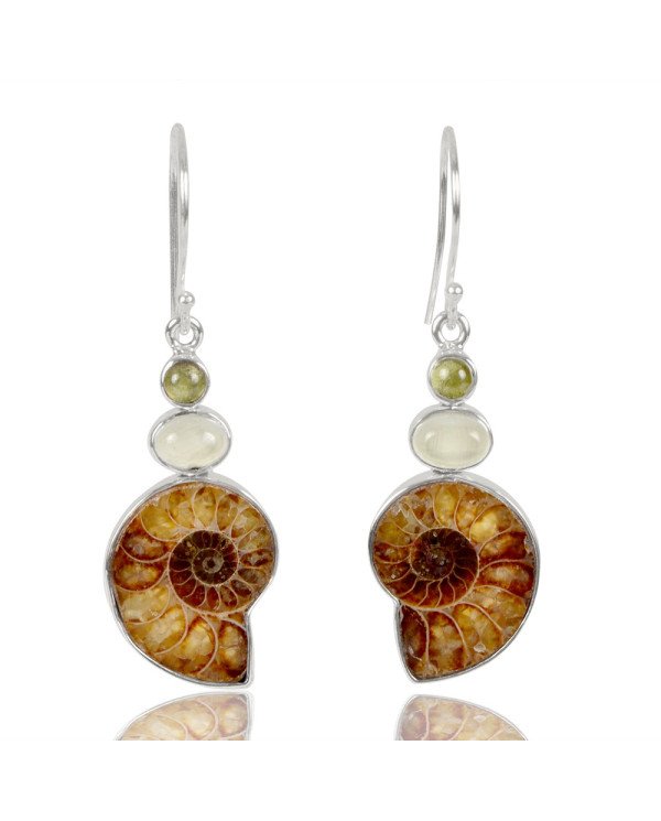 Natural Idocrase Medagaskar Ammonite And Prehnite Gemstone 925 Sterling Silver Drop & Dangle Earring| Jewels Artisan