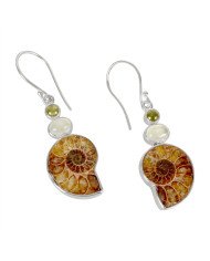 Natural Idocrase Medagaskar Ammonite And Prehnite Gemstone 925 Sterling Silver Drop & Dangle Earring| Jewels Artisan