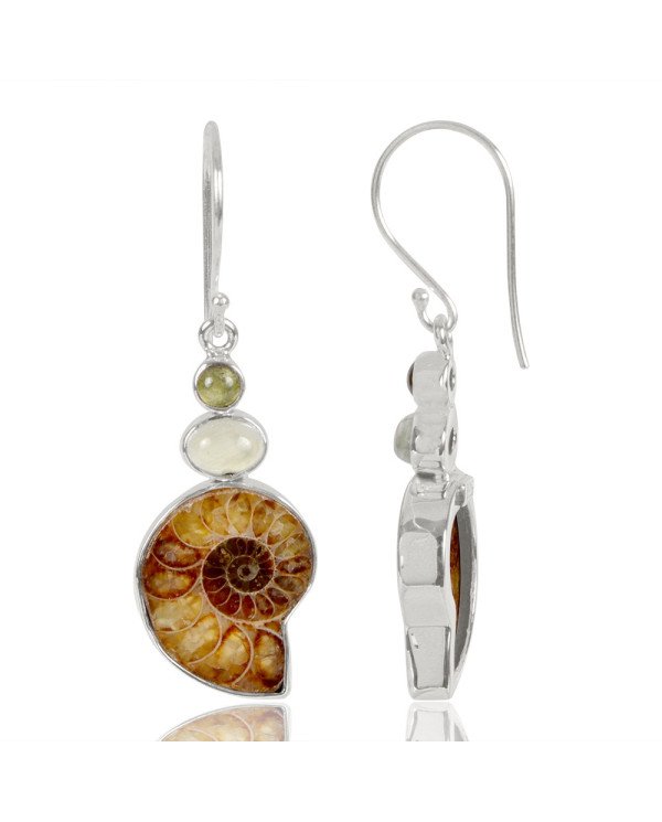 Natural Idocrase Medagaskar Ammonite And Prehnite Gemstone 925 Sterling Silver Drop & Dangle Earring| Jewels Artisan
