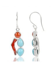 Natural Arizona Torquoise Coral And Coral Stick Gemstone 925 Sterling Silver Drop & Dangle Earring| Jewels Artisan