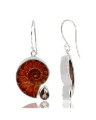 Natural Smoky Quartz With Medagasker Ammonite Gemstone 925 Sterling Silver Drop & Dangle Earring| Jewels Artisan