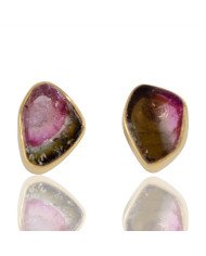 Natural Tourmaline Slice Gemstone 925 Sterling Silver Stud Earring| Jewels Artisan