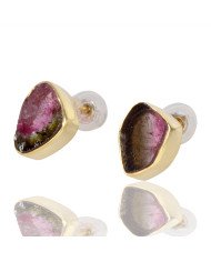 Natural Tourmaline Slice Gemstone 925 Sterling Silver Stud Earring| Jewels Artisan