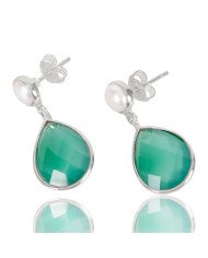 Natural Green Onyx With Pearl Gemstone 925 Sterling Silver Dangle  Earring| Jewels Artisan