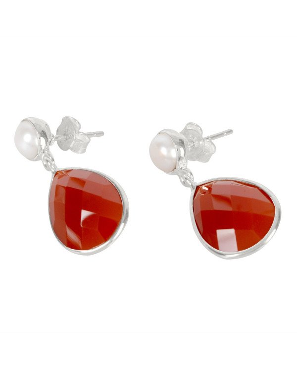Natural Red Onyx With Pearl Gemstone 925 Sterling Silver Dangle  Earring| Jewels Artisan