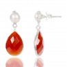 Natural Red Onyx With Pearl Gemstone 925 Sterling Silver Dangle  Earring| Jewels Artisan