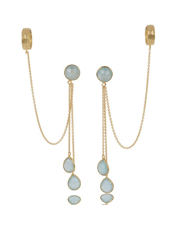 Blue Onyx Dangle Earrings | Gold Plated 925 Silver Handmade Jewelry