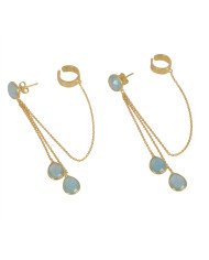 Blue Onyx Dangle Earrings | Gold Plated 925 Silver Handmade Jewelry