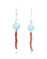 Natural Arizona Turquoise With Coral Stick Gemstone 925 Sterling Silver Earring| Jewels Artisan