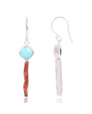 Natural Arizona Turquoise With Coral Stick Gemstone 925 Sterling Silver Earring| Jewels Artisan