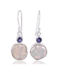 Natural Iolite And Pearl Gemstone Sterling Silver Earring | Jewels Artisan