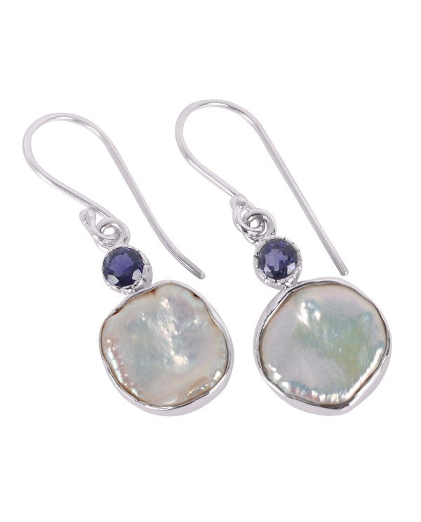 Natural Iolite And Pearl Gemstone Sterling Silver Earring | Jewels Artisan