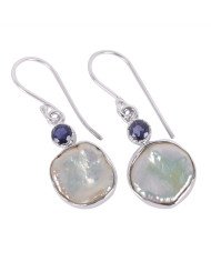 Natural Iolite And Pearl Gemstone Sterling Silver Earring | Jewels Artisan