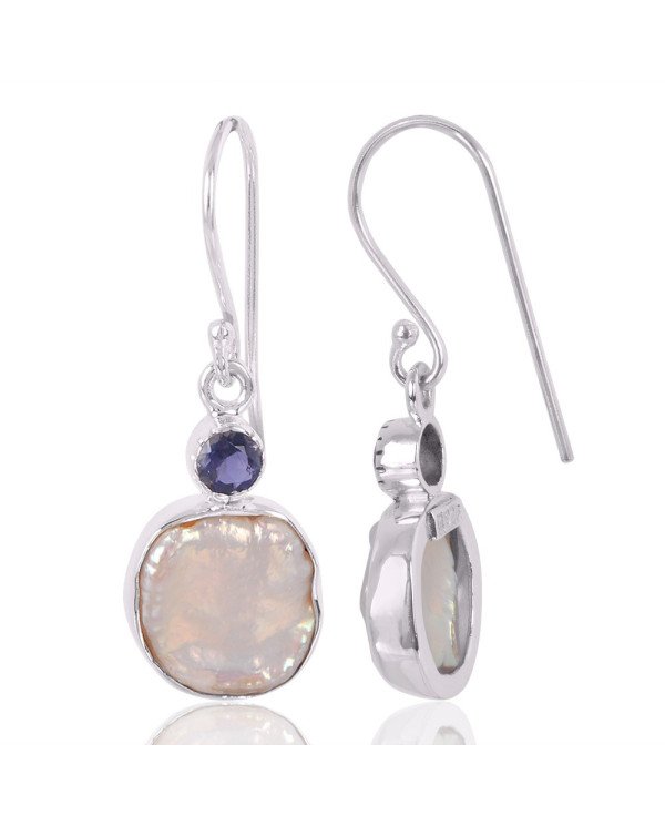 Natural Iolite And Pearl Gemstone Sterling Silver Earring | Jewels Artisan