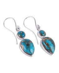 Natural Blue Copper Turquoise Gemstone Sterling Silver Earring | Jewels Artisan