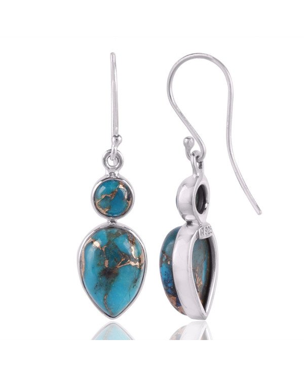 Natural Blue Copper Turquoise Gemstone Sterling Silver Earring | Jewels Artisan