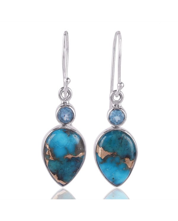 Natural Blue Copper Turquoise And Swiss Blue Topaz Gemstone Sterling Silver Earring | Jewels Artisan