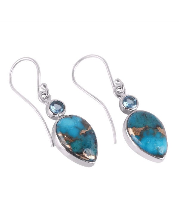 Natural Blue Copper Turquoise And Swiss Blue Topaz Gemstone Sterling Silver Earring | Jewels Artisan
