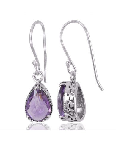 Natural Amethyst Gemstone 925 Sterling Silver Earring| Jewels Artisan