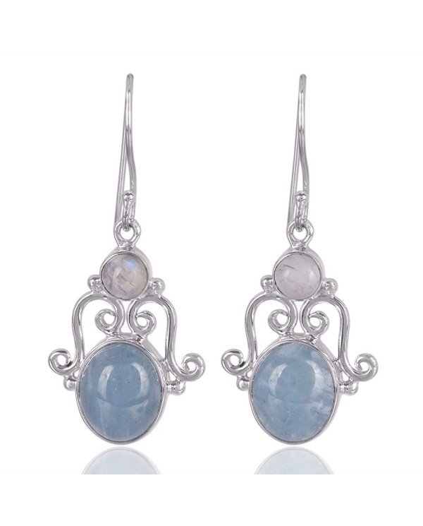 Natural Aquamarine And Rainbow Moonstone Gemstone 925 Sterling Silver Earring| Jewels Artisan