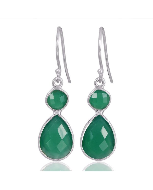 Natural Green Onyx Gemstone 925 Sterling Silver Cluster Earring| Jewels Artisan