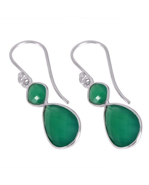 Natural Green Onyx Gemstone 925 Sterling Silver Cluster Earring| Jewels Artisan