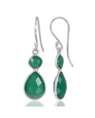 Natural Green Onyx Gemstone 925 Sterling Silver Cluster Earring| Jewels Artisan