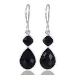 Natural Black Onyx Gemstone 925 Sterling Silver Cluster Earring| Jewels Artisan