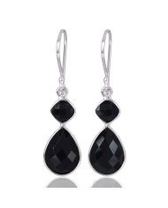 Natural Black Onyx Gemstone 925 Sterling Silver Cluster Earring| Jewels Artisan